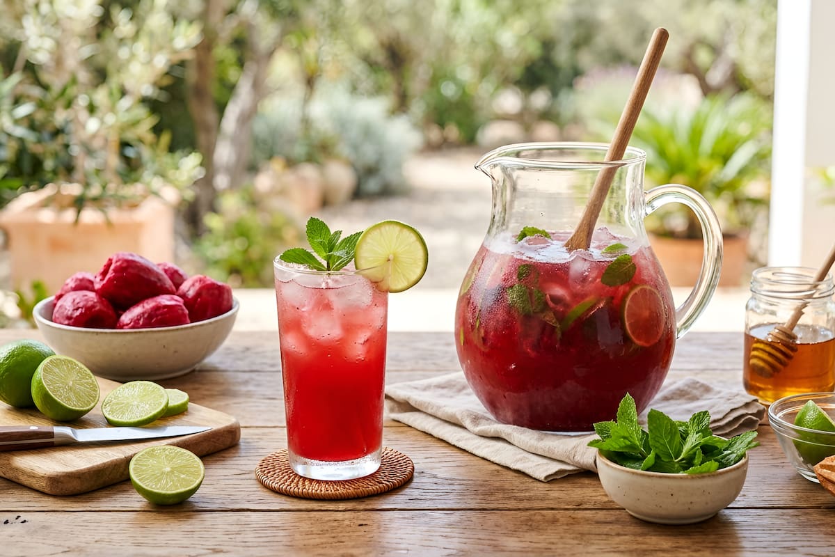 Agua de tuna roja con menta y limón