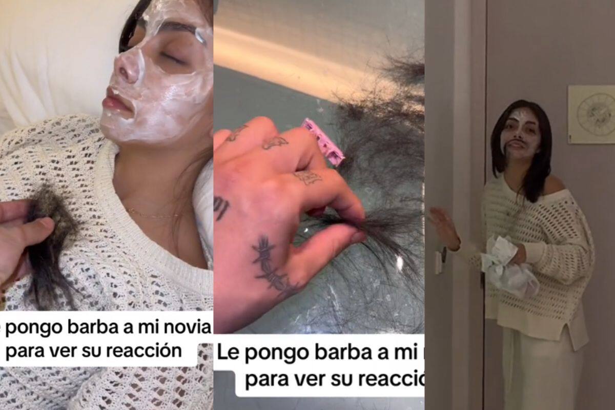 Mientras ella dormía, un influencer le hizo una barba con cabello cortado a su novia