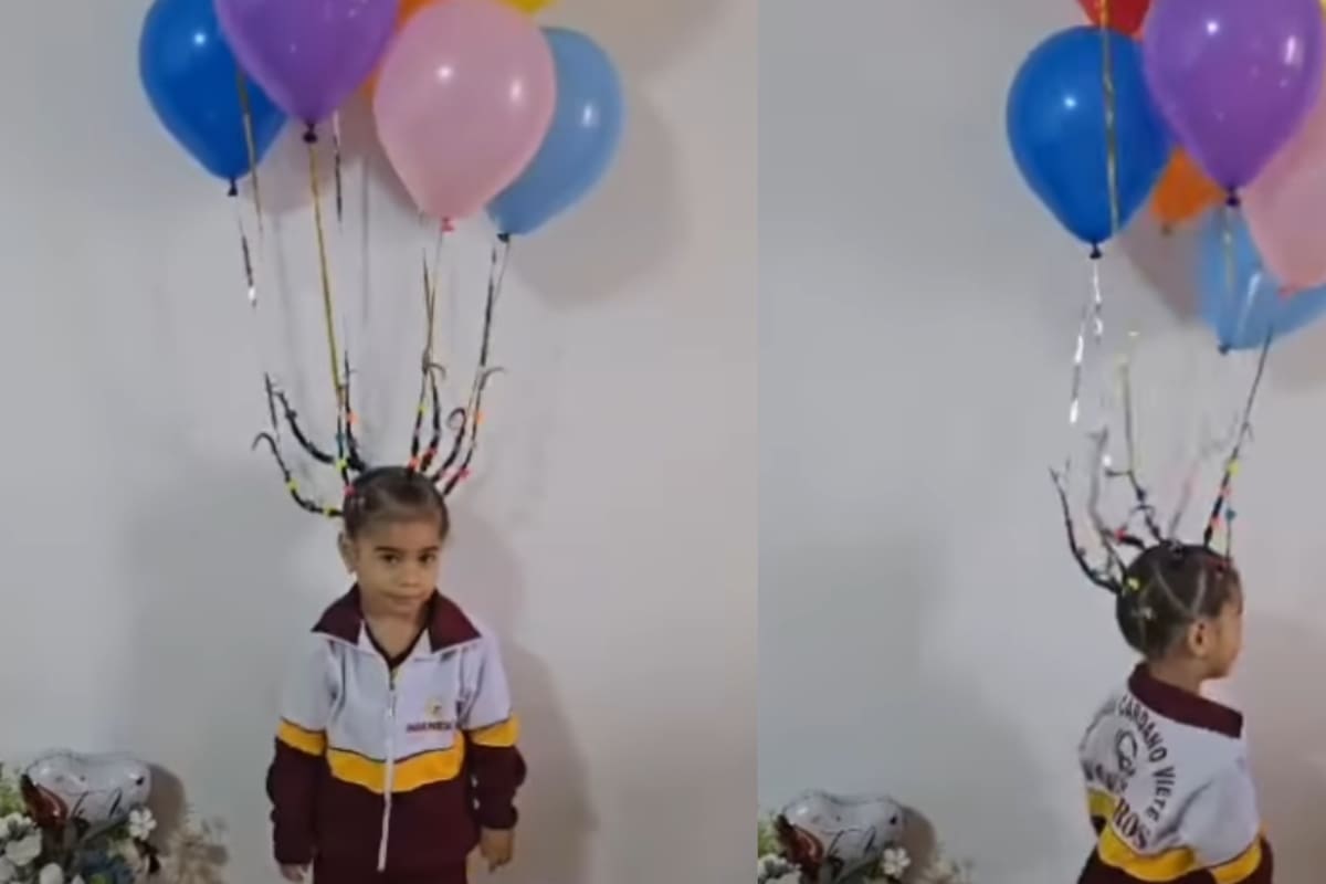 “Otro globo y se va para arriba”: Niña se vuelve viral por el impactante peinado loco con el que su madre la mandó a la escuela