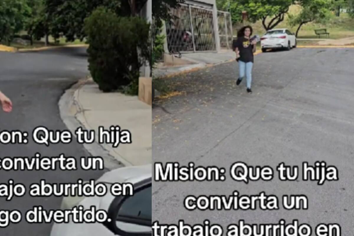 Hombre graba como su hija le ayuda a repartir volantes en su trabajo