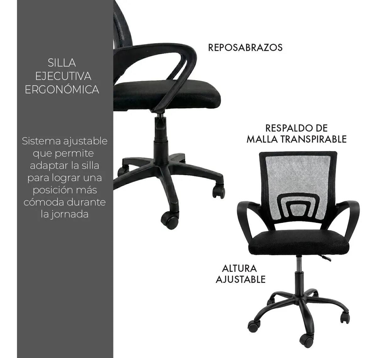 Este modelo incorpora ajuste de altura, respaldo de malla, soporte lumbar fijo, apoyabrazos y giro de 360 grados, además de una capacidad máxima de carga de 120 kilogramos. | Foto: Mercado Libre