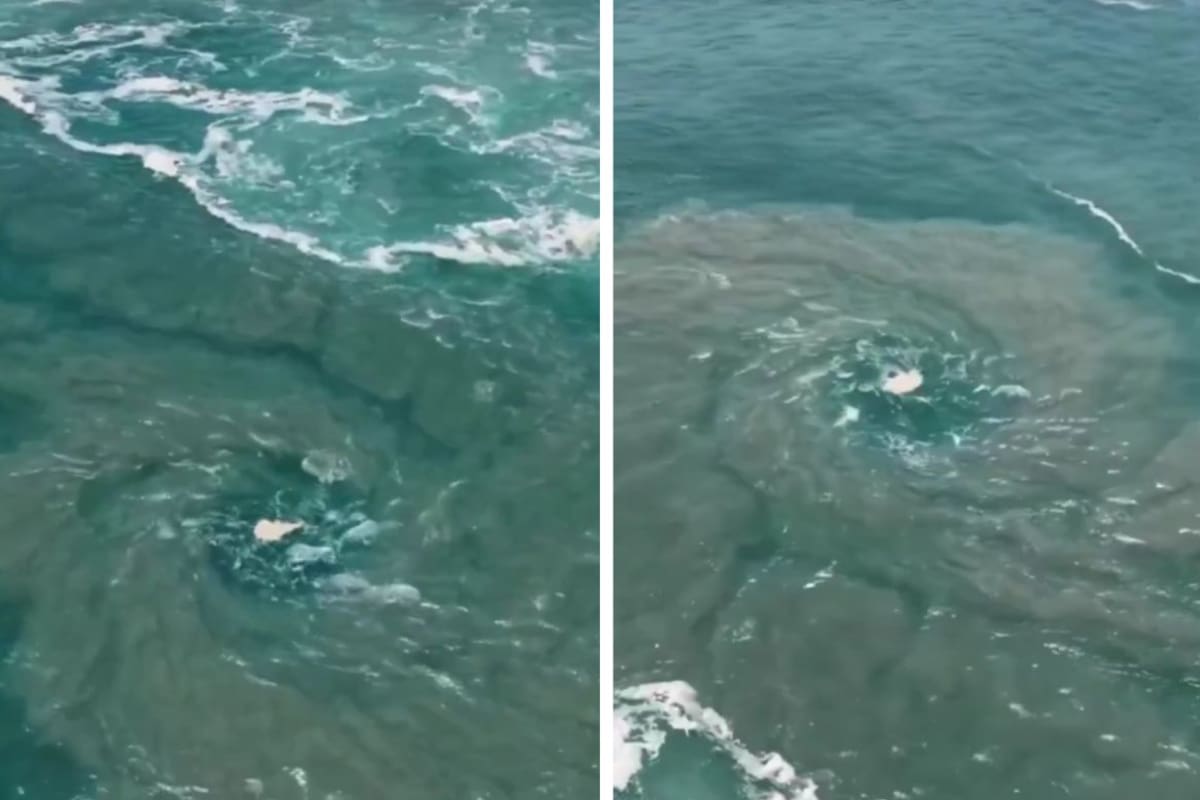 Impresionante remolino marino captado en Puerto Escondido, Oaxaca, asombra a turistas y surfistas mientras salvavidas alertan por corrientes que arrastran nadadores