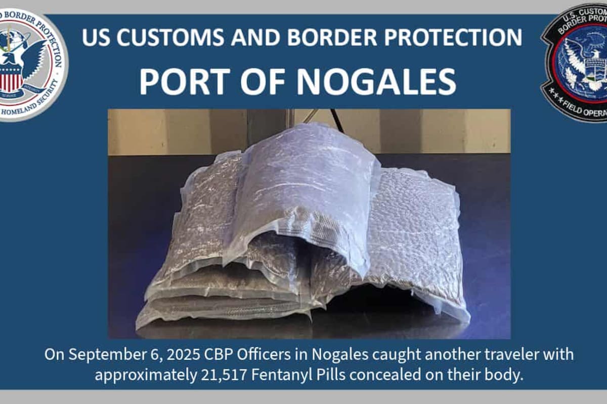 Detienen a hombre con más 21 mil pastillas de fentanilo en garita de Nogales