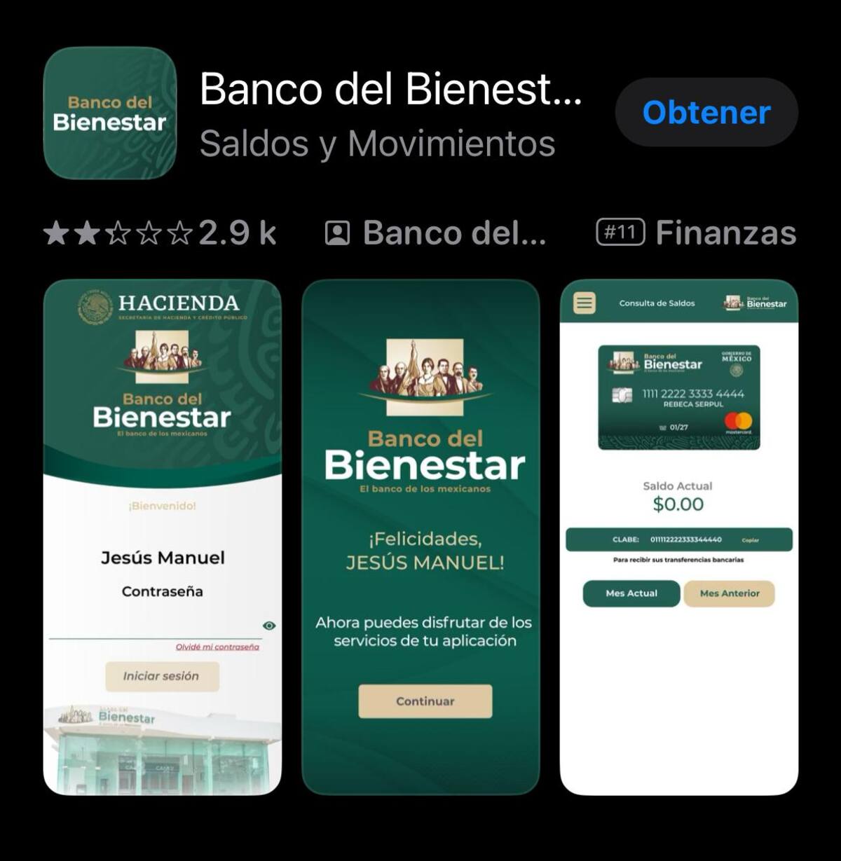 Aplicación del Banco del Bienestar en IOS.