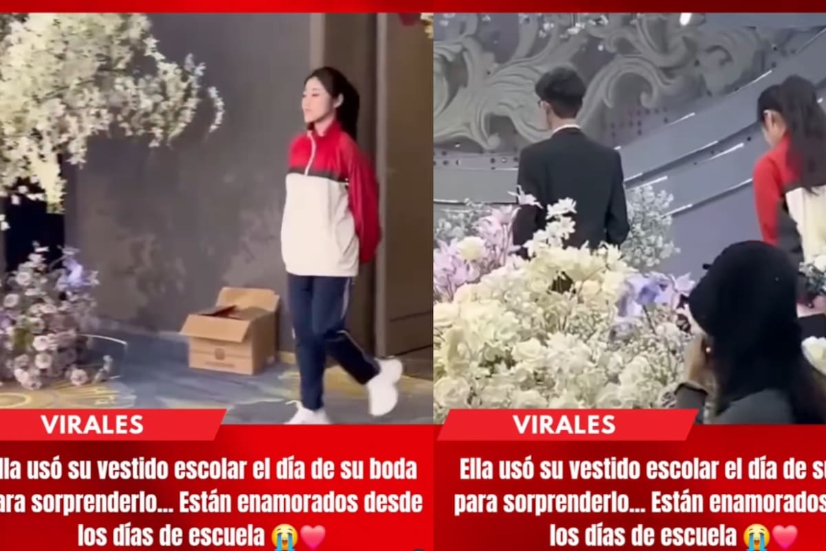 “Estaban enamorados desde el instituto”: Joven sorprende a su novio el día de su boda no con un vestido blanco, sino con su uniforme escolar