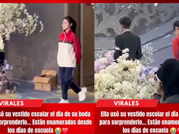 “Estaban enamorados desde el instituto”: Joven sorprende a su novio el día de su boda no con un vestido blanco, sino con su uniforme escolar