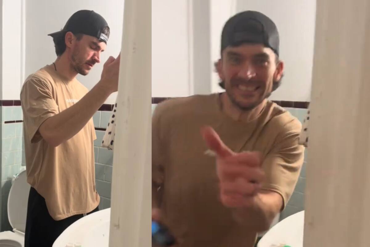 Mujer sorprende a su esposo grabando un TikTok en el baño y la reacción de él se vuelve viral