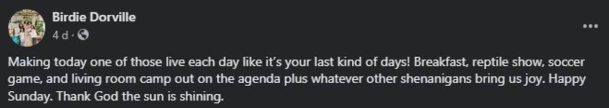 Captura de pantalla de una publicación de "Birdie" poco antes del asesinato-suicidio.