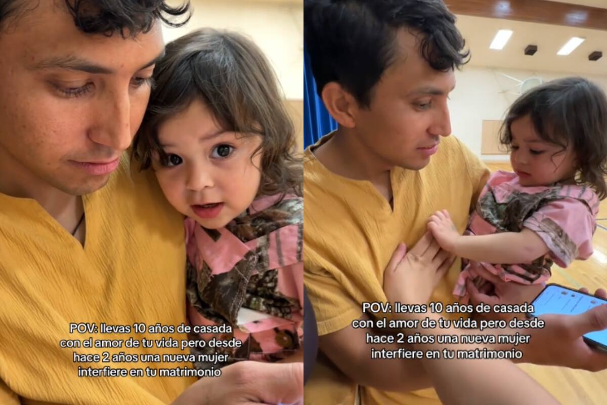 Niña se viraliza por enojarse cuando su mamá toca a su padre: “es mío papá”