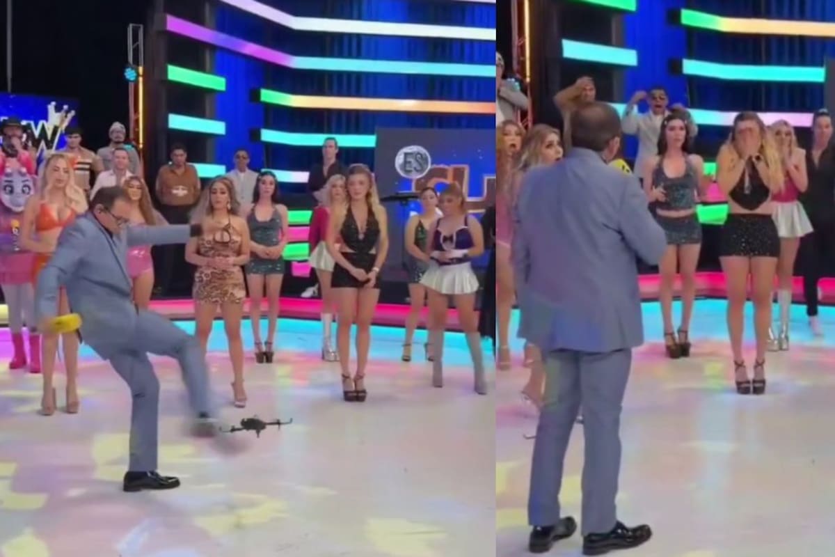 Conductor de multimedios patea un dron en vivo y este sale disparado directo a la cara de una modelo; termina sangrando