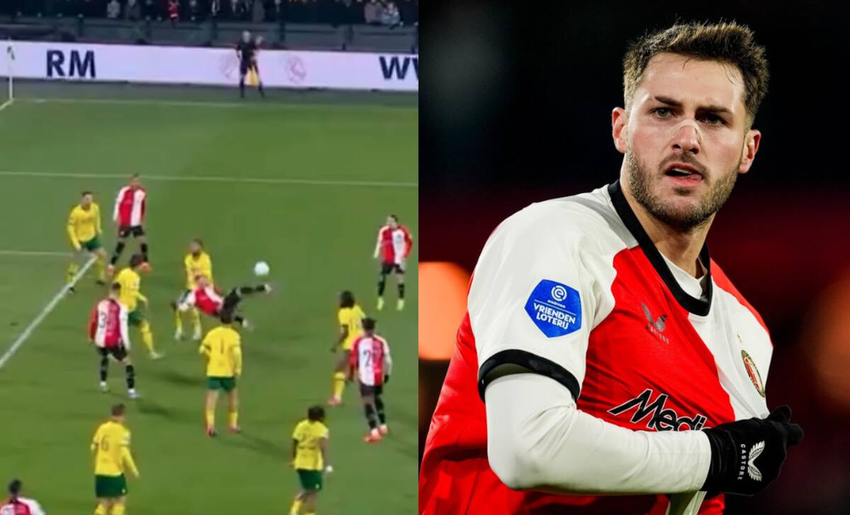 El delantero mexicano, Santiago Giménez marcó un gol de chilena en el empate de su equipo en la jornada 14 de la Eredivisie. Foto: Especial G/H (@Feyenoord en X)