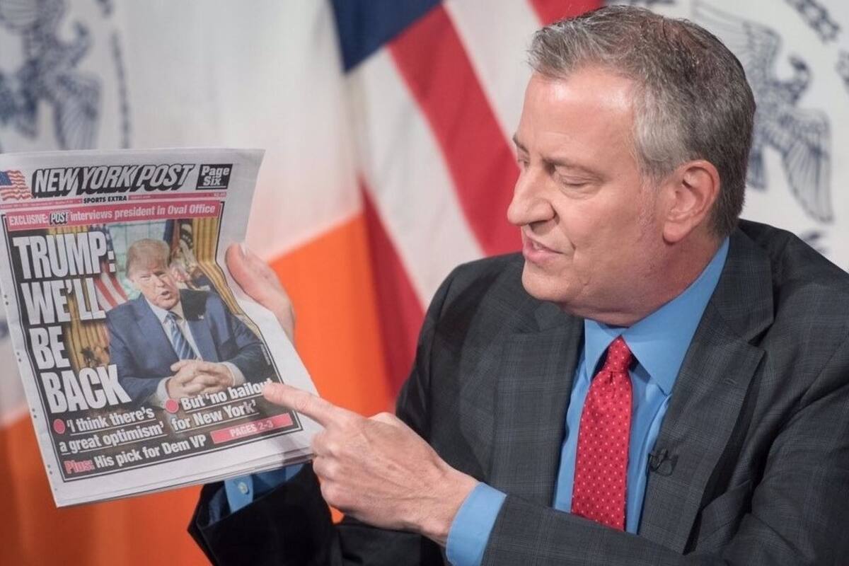 Trump es hipócrita y apuñala por la espalda ante crisis por Covid-19: Alcalde de Nueva York