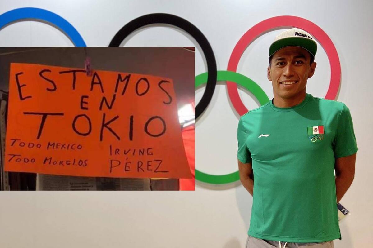 Abuelo de triatleta mexicano que participará en Tokio pone cartulina en su puesto para apoyarlo