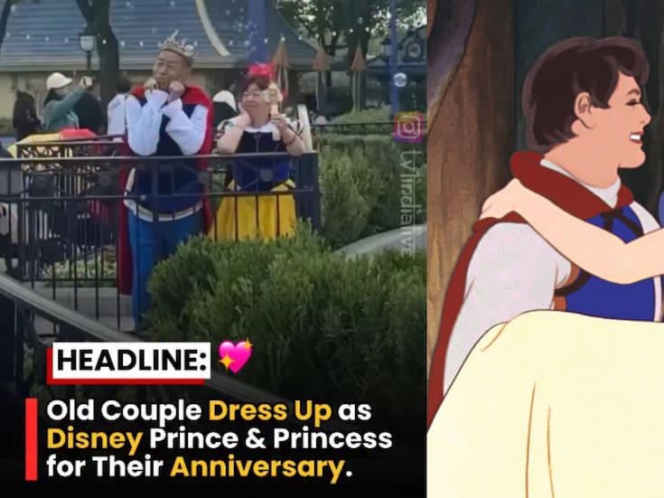 Pareja de adultos mayores se vuelve viral por ir a Disneylandia, en su aniversario, disfrazados de Blancanieves y su príncipe