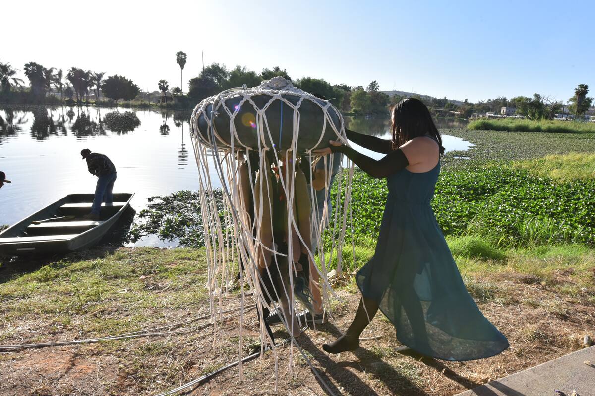 Activistas y artistas mexicanas instalan ‘medusa’ de cabello humano para limpiar el Río Santiago