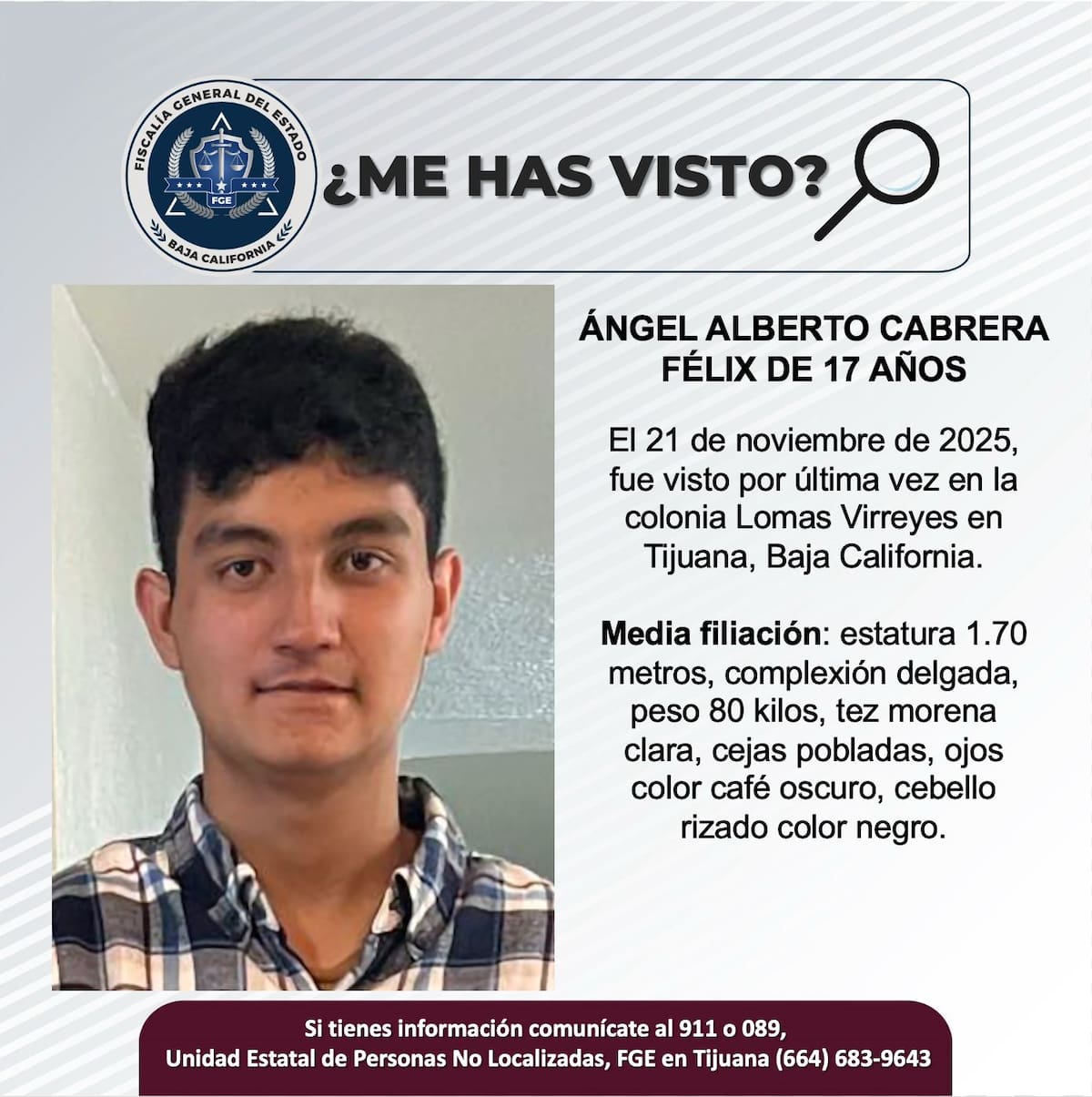 Fue visto por última vez el 21 de noviembre de 2025.