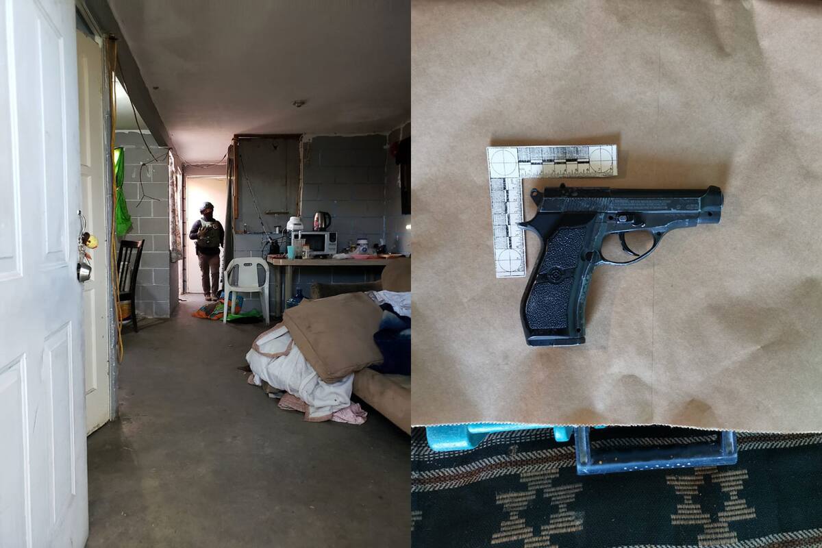 En uno de los cateos se incautaron diversos indicios relacionados con actividades ilícitas, incluyendo un arma corta tipo pistola.