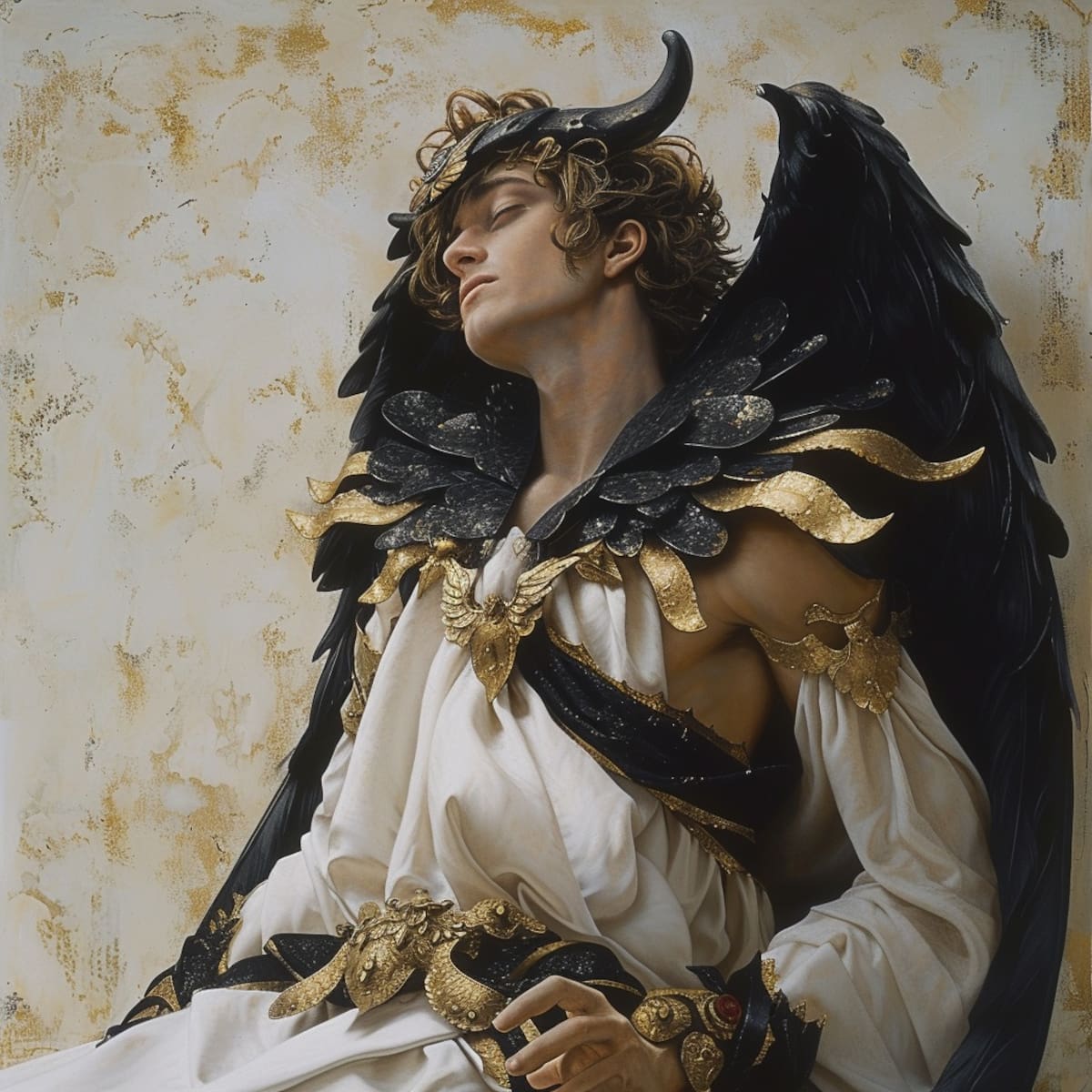 La inteligencia artificial captura la cautela de Hypnos con una representación que destaca su belleza sin perder la solemnidad divina.