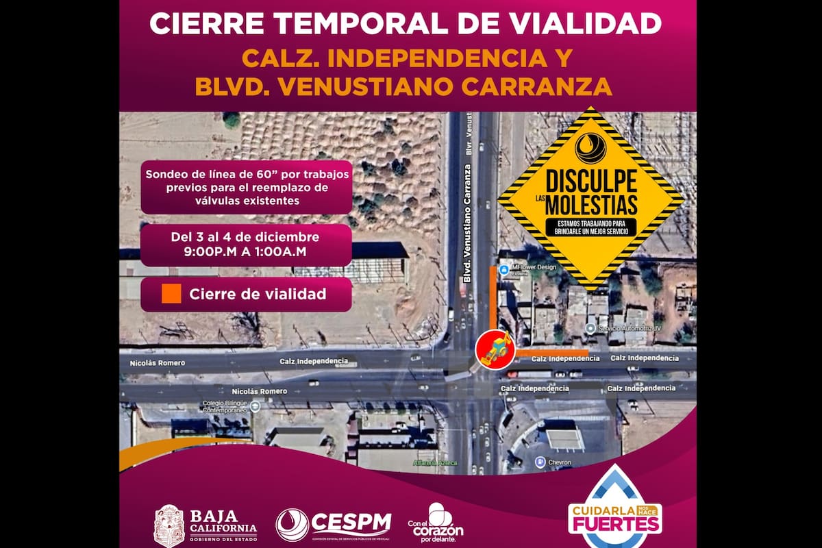 Cierre vial en Independencia y Carranza: consulta horarios y recomendaciones