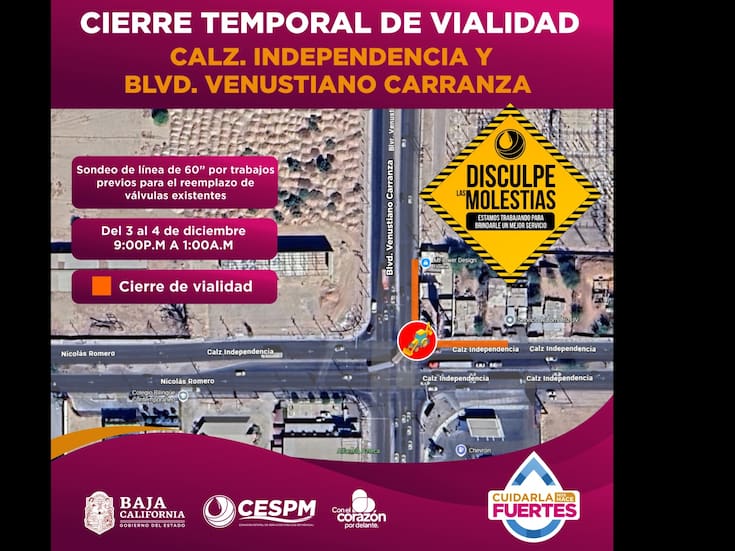 Cierre vial en Independencia y Carranza: consulta horarios y recomendaciones