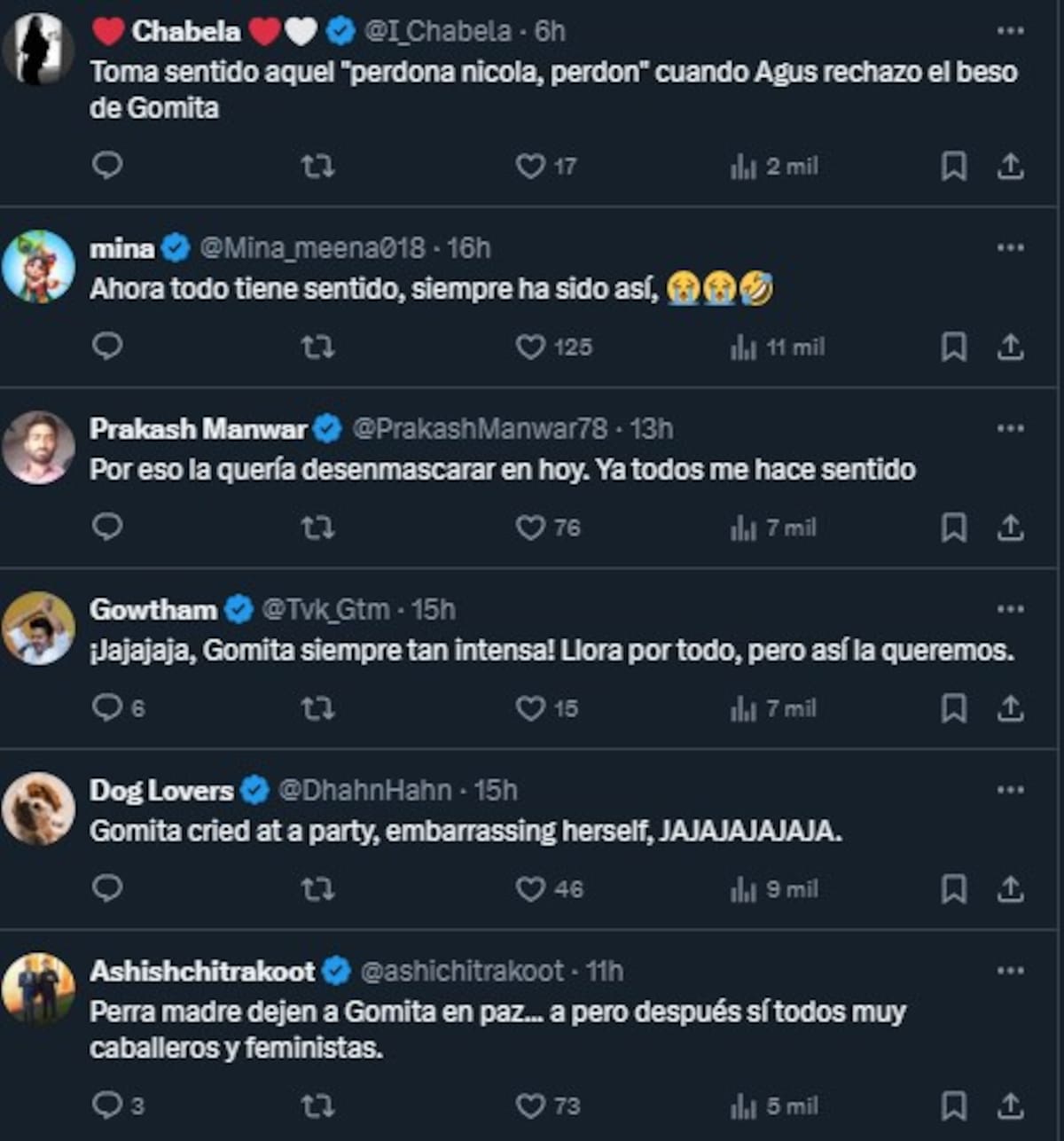 Reacciones ante la reacción de Gomita