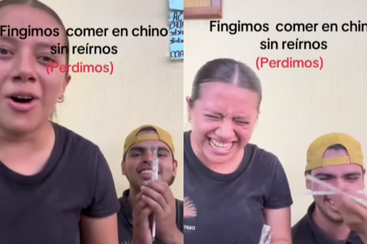 Pareja finge hablar chino mientras come y no aguanta la risa; su video se vuelve viral
