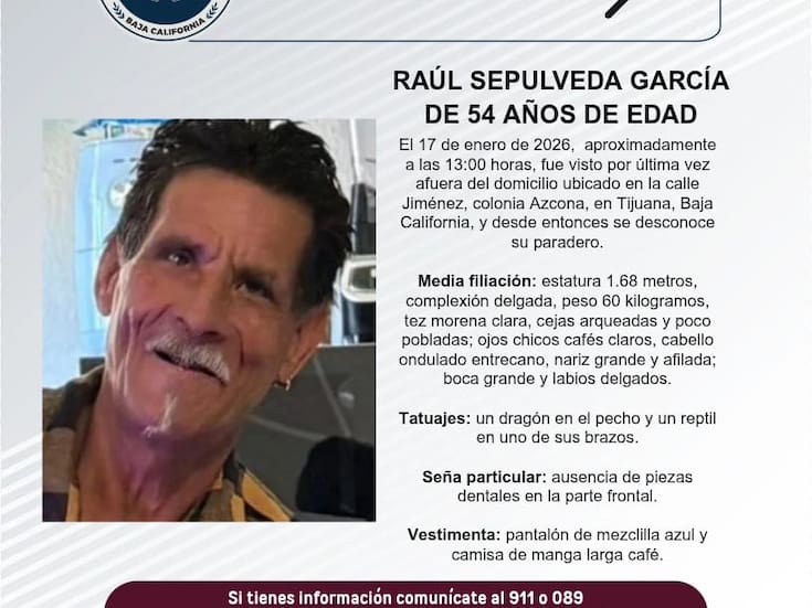 Se busca Raúl Sepulveda García de 54 años de edad