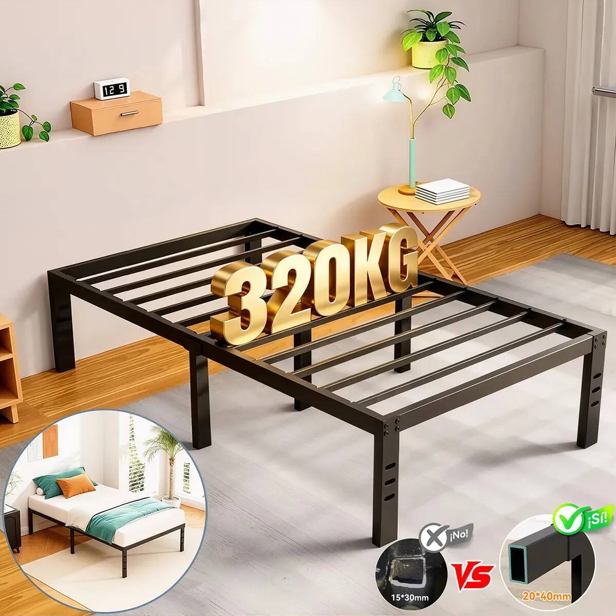 La base para cama individual que se vende en Mercado Libre con un 52% de descuento, soporta hasta 320 kilos. | Foto: Mercado Libre
