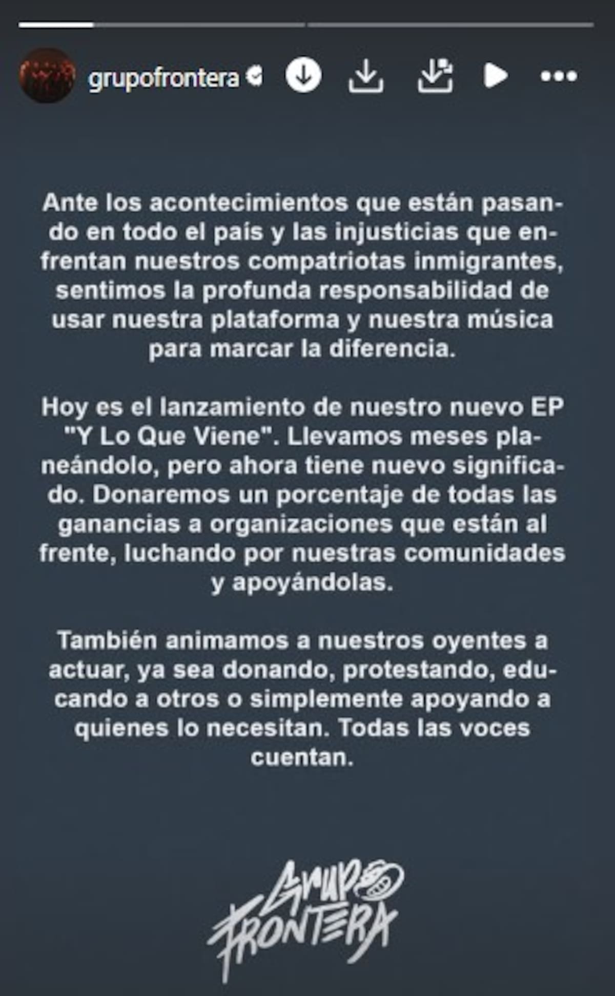 Grupo Frontera donará parte de sus ganancias a la comunidad migrante / Instagram @grupofrontera