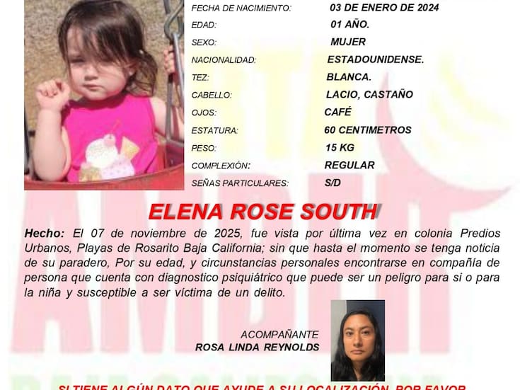 Activan Alerta Amber por Elena Rose South de 1 de año