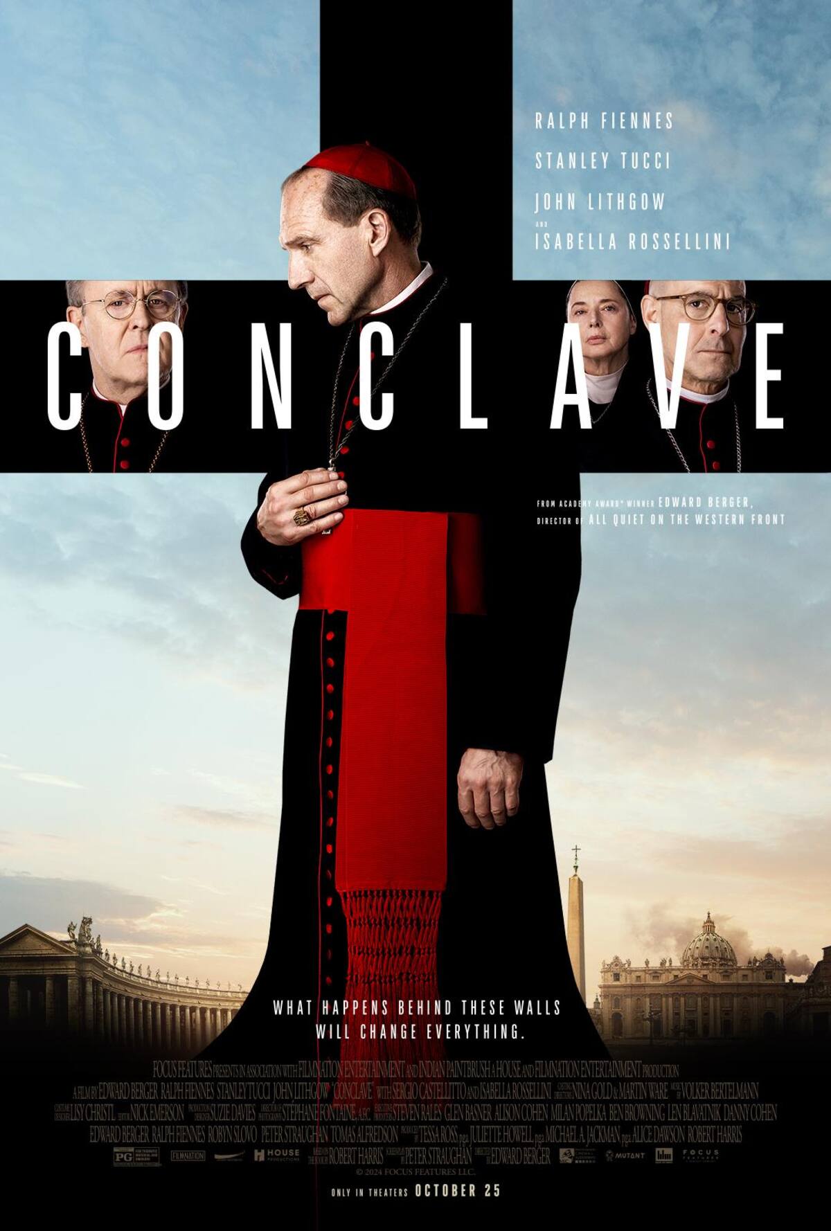 Conclave: Nominada a 8 premios Oscar, incluyendo mejor película, esta intrigante historia se desarrolla en el corazón del Vaticano.