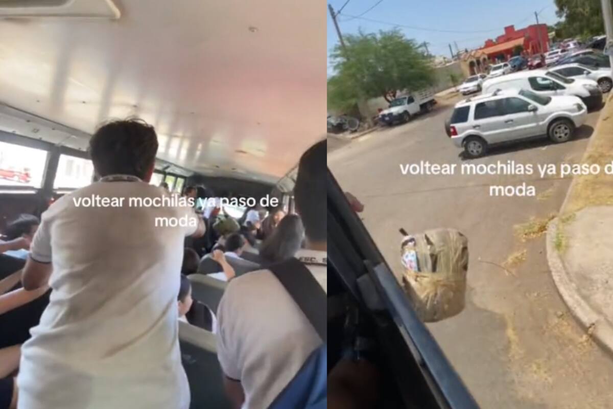 Le juegan una broma a un estudiante aventándole su mochila por la ventana del camión | VIDEO