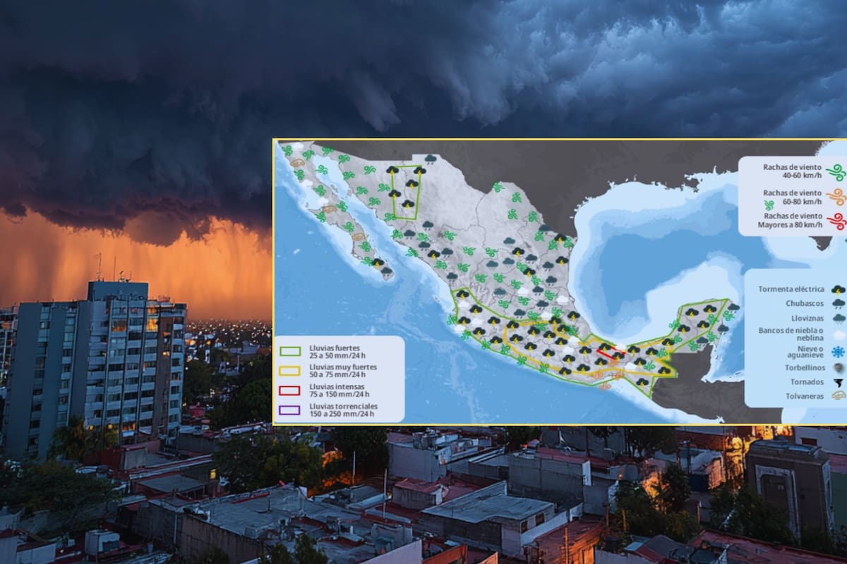 SMN alerta por lluvias peligrosas y vientos de 70 km/h en varios estados este viernes