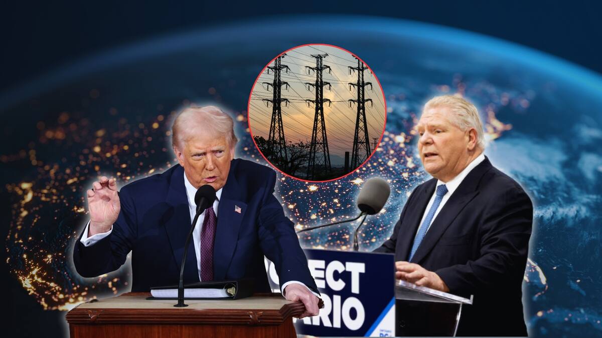 ARCHIVO: Ayer, Ontario aseguraba que no daría marcha atrás a imposición de aranceles a exportaciones de electricidad hasta que EU elimine los suyos; Trump sube sus aranceles un 50% a Canadá. Foto: Especial (Reuters/EFE | editada en Canva)