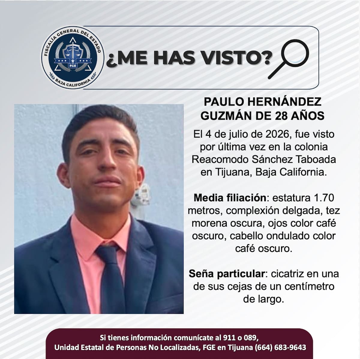 Fue visto por última vez el 4 de julio de 2026.