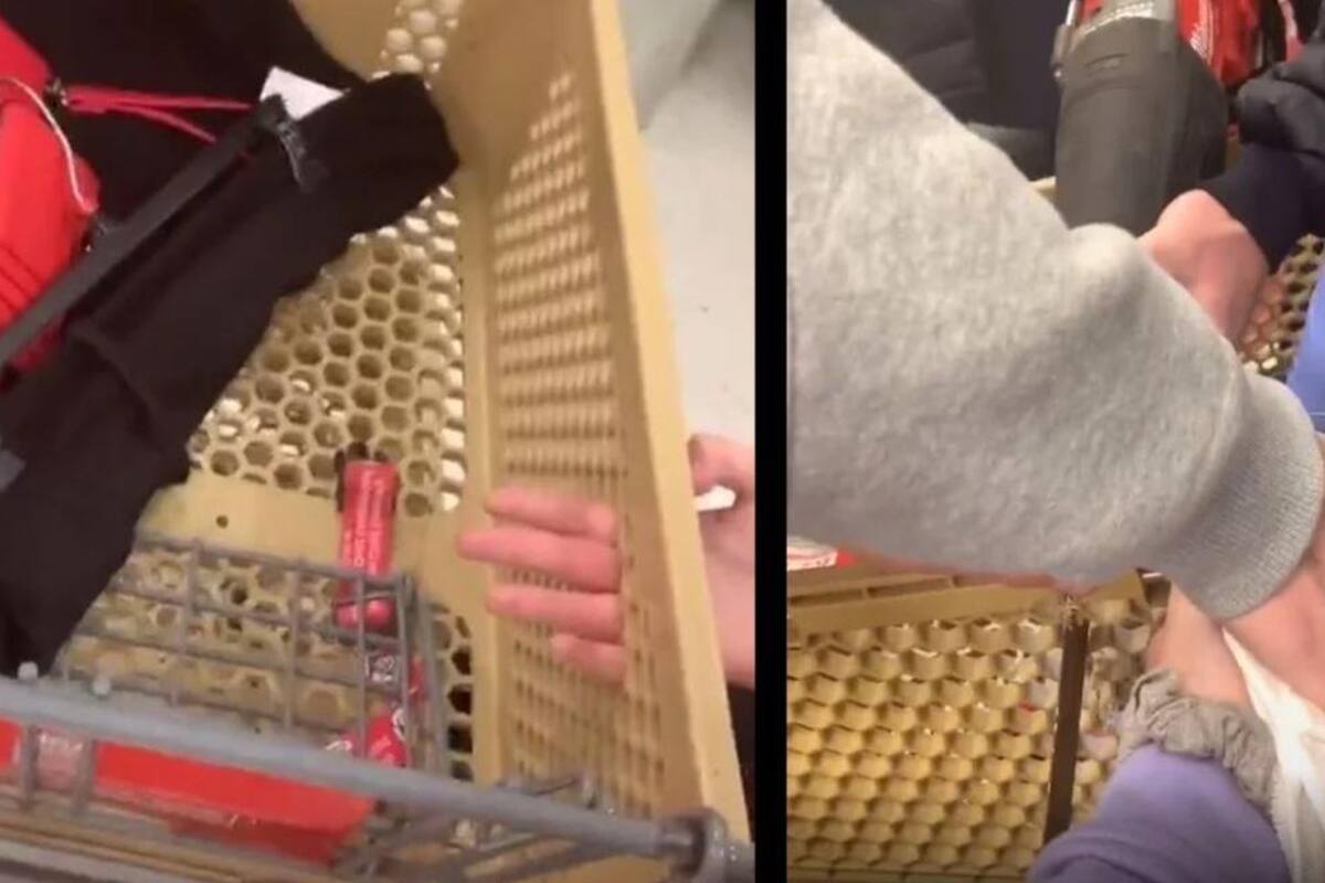 Se viraliza por atorar sus dedos en carrito de super; la rescatan con cortes