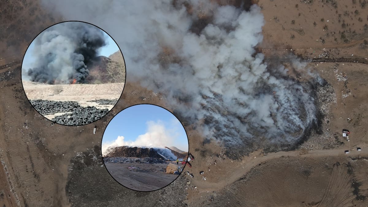 Incendio en relleno sanitario de Hermosillo moviliza a decenas de bomberos y obliga a suspender labores por riesgo tóxico