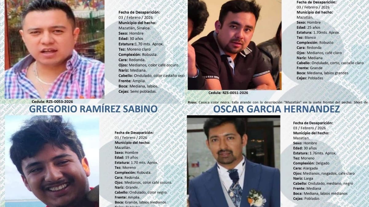 Los cuatro hombres desaparecidos, originarios del Estado de México, visitaban Mazatlán para celebrar el cumpleaños de su madre; familiares denuncian levantamiento por grupo armado y exigen a las autoridades su localización con vida