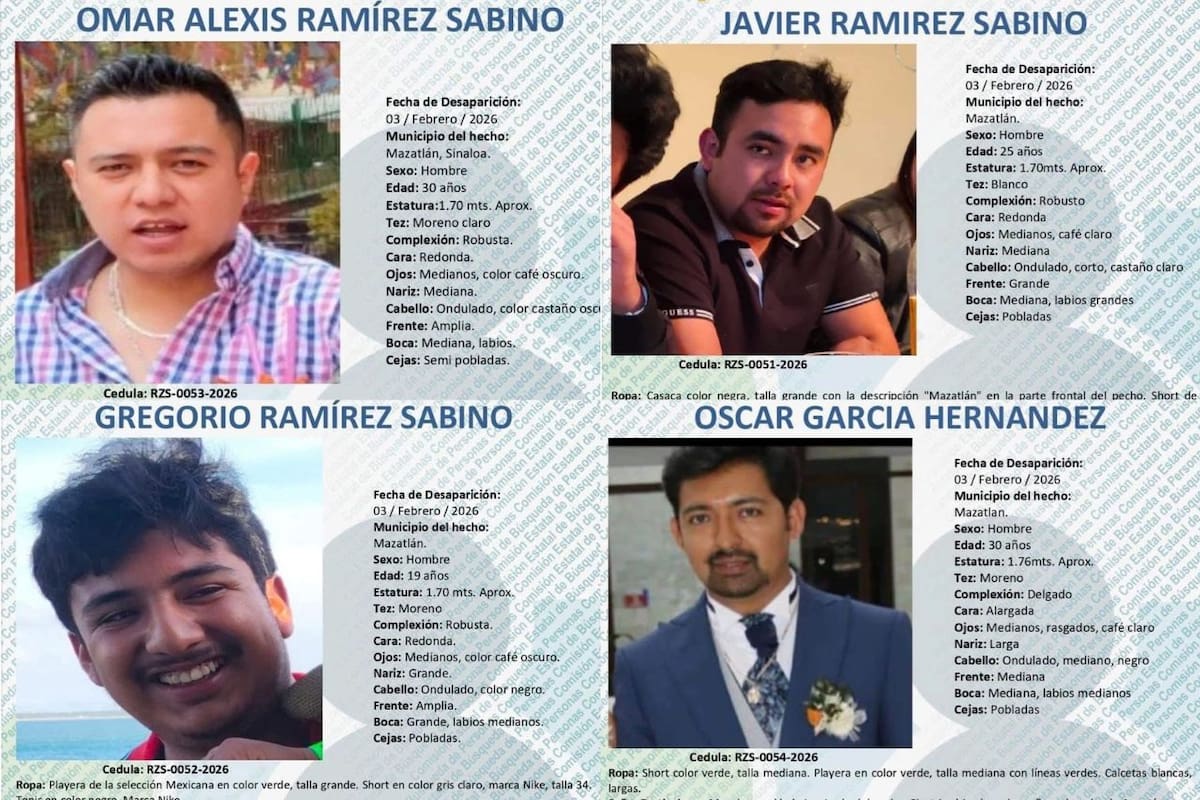 Los cuatro hombres desaparecidos, originarios del Estado de México, visitaban Mazatlán para celebrar el cumpleaños de su madre; familiares denuncian levantamiento por grupo armado y exigen a las autoridades su localización con vida