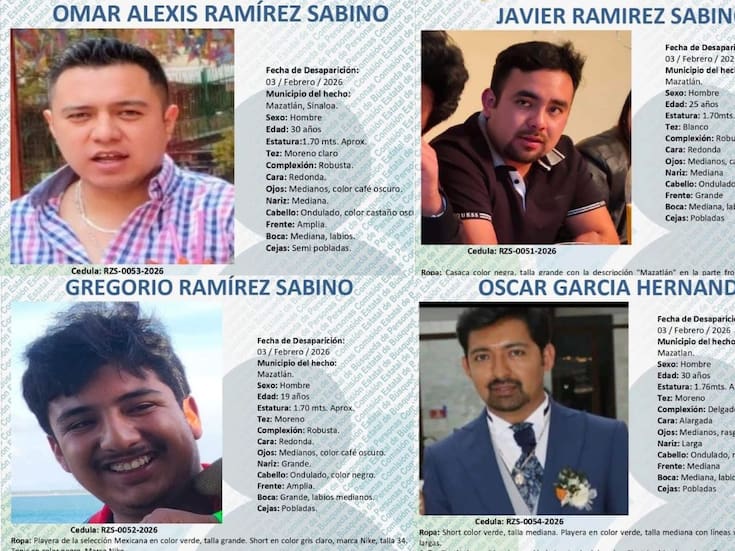Los cuatro hombres desaparecidos, originarios del Estado de México, visitaban Mazatlán para celebrar el cumpleaños de su madre; familiares denuncian levantamiento por grupo armado y exigen a las autoridades su localización con vida