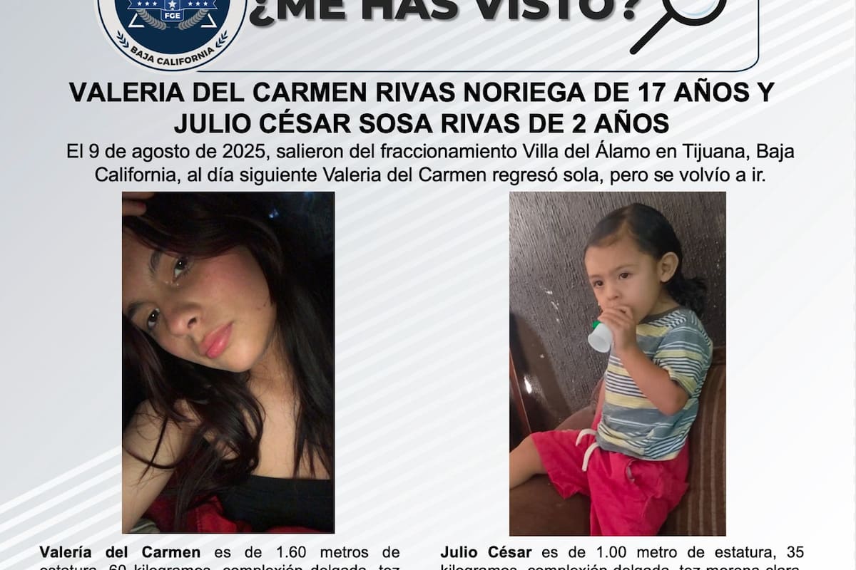 Se busca a Valeria del Carmen Rivas Noriega y Julio César Sosa Rivas