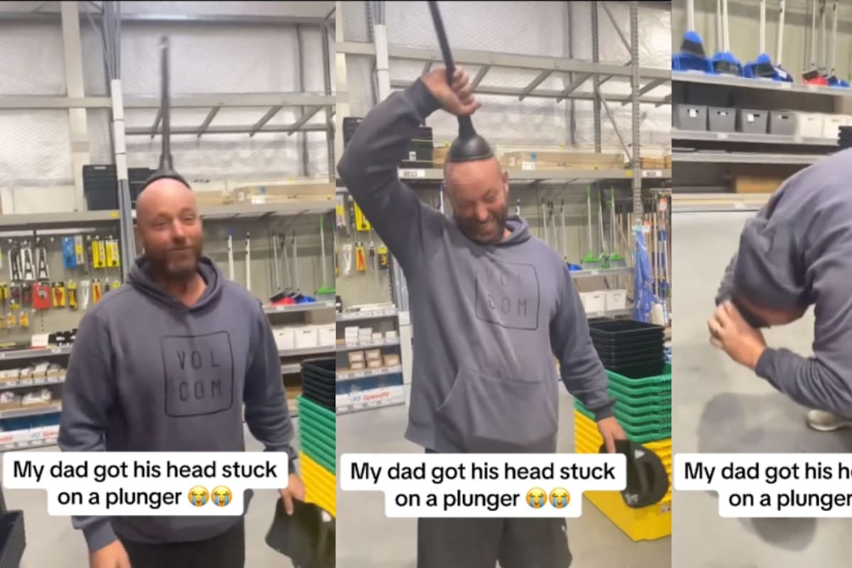 VÍDEO: hombre se pone un desatascador en su cabeza, ¡pero luego le es imposible sacárselo!