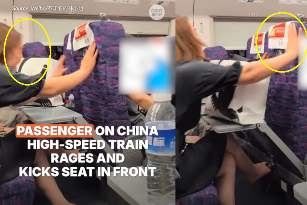 Pasajera en China enloquece cuando el asiento de al lado se reclina sobre ella y comienza a golpearlo furiosa