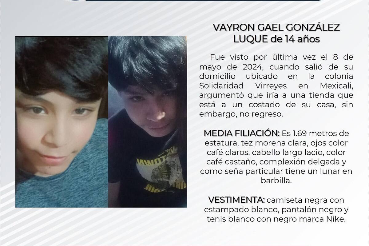 Pequisa de Vayron Gael González Luque de 14 años