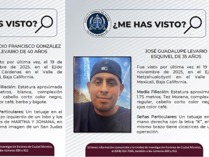 Dos hombres del valle de Mexicali desaparecieron el mismo día