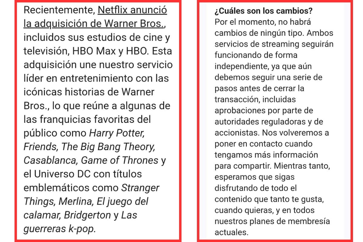 Netflix avisó a sus suscriptores sobre la compra de Warner Bros. y los posibles cambios
