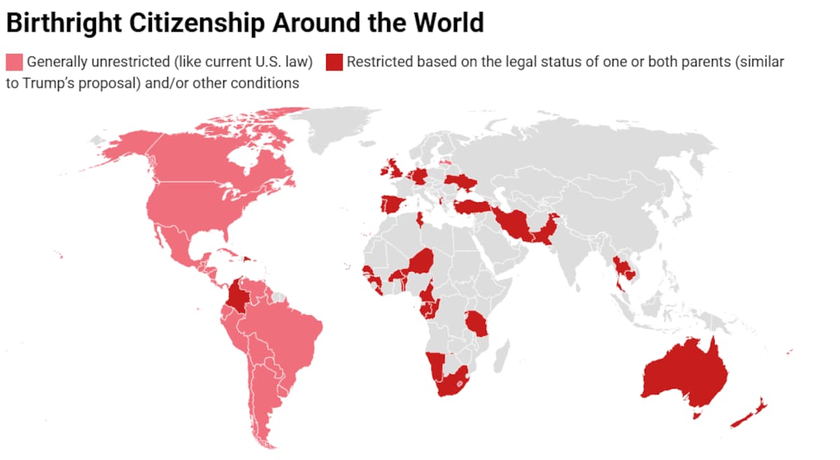 El mapa del cambio: Cómo varios países han modificado sus leyes de ciudadanía por nacimiento. Foto: TIME