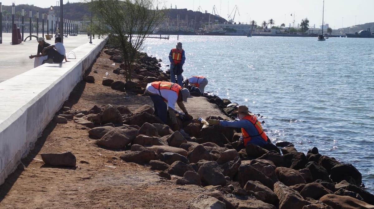 Empleados de Maquilas Tetakawi salieron ayer a limpiar el malecón Turístico de Guaymas.