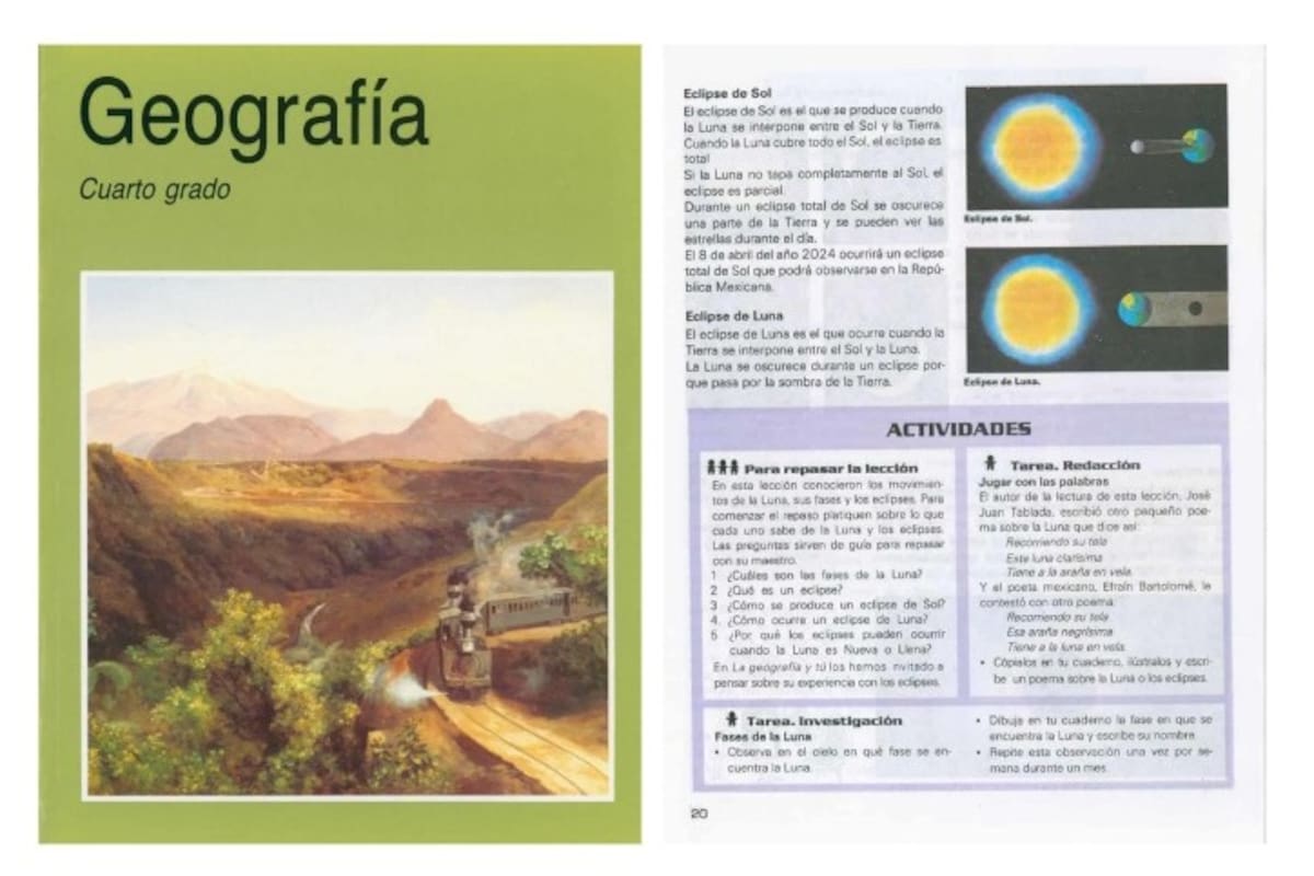 Viral: Libro de geografía de cuarto grado de 1993  menciona el eclipse solar 2024