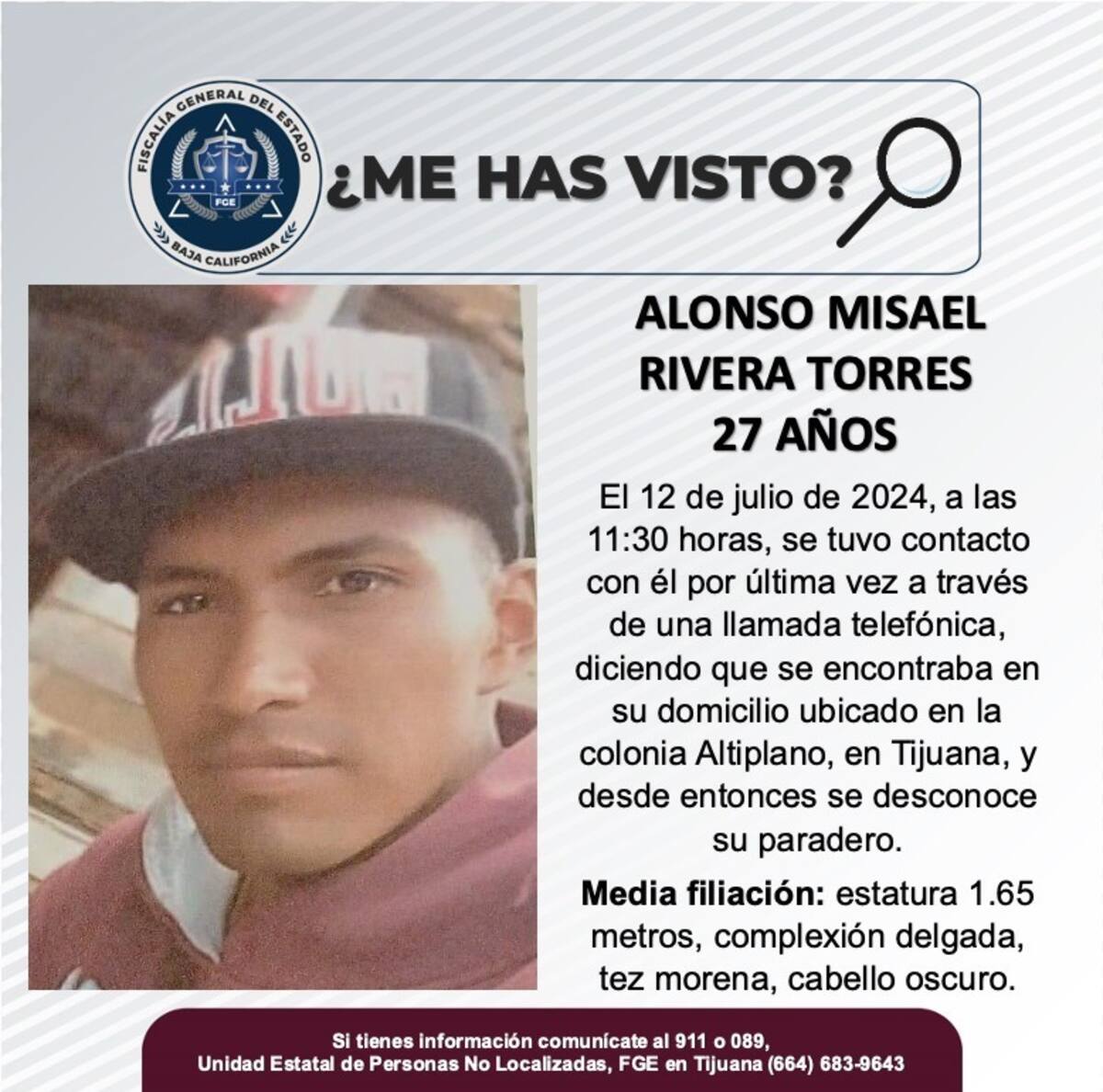 Fue visto por última vez el 12 de julio de 2024.